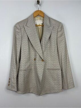 Vintage Escada Margaretha Ley Blazer Womens 38 Silver Gold Silk Double Breast